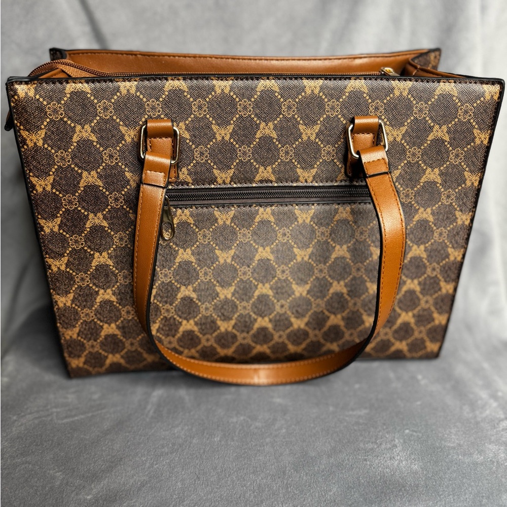 Elegant Brown Patterned Tote - Picture 2 of 3